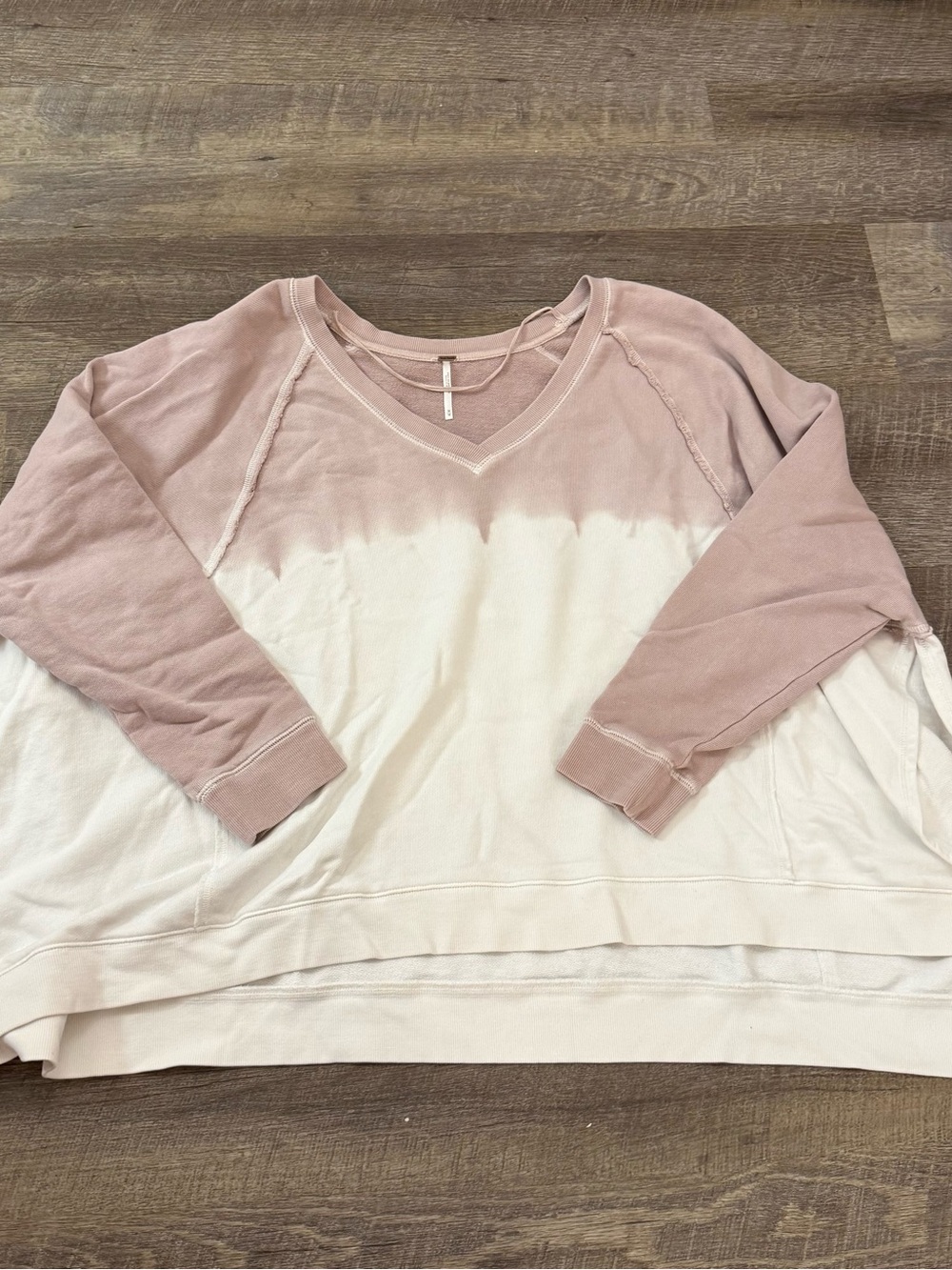 Free People Blush Pink and White Dip-Dye V-Neck Pullover